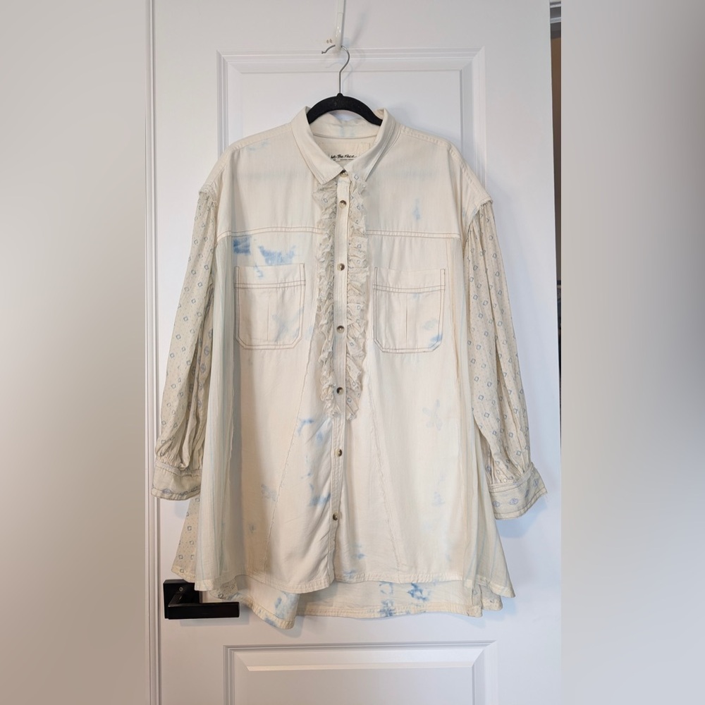 Free People We The Free Faded By The Sun Tunic Shirt Top Ivory Combo Size Large